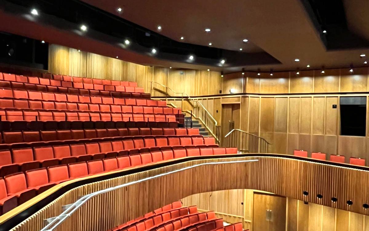 The auditorium with all new seats installed, viewed from the right hand side of the balcony.