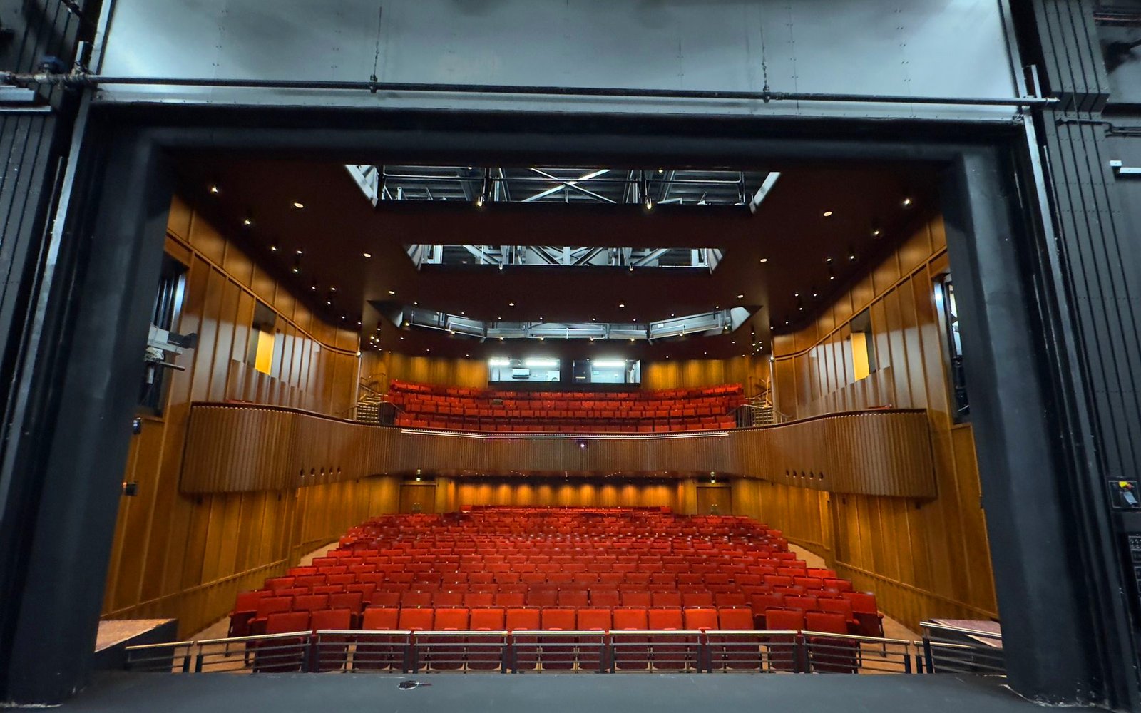 The auditorium with all new seats installed, viewed from the stage