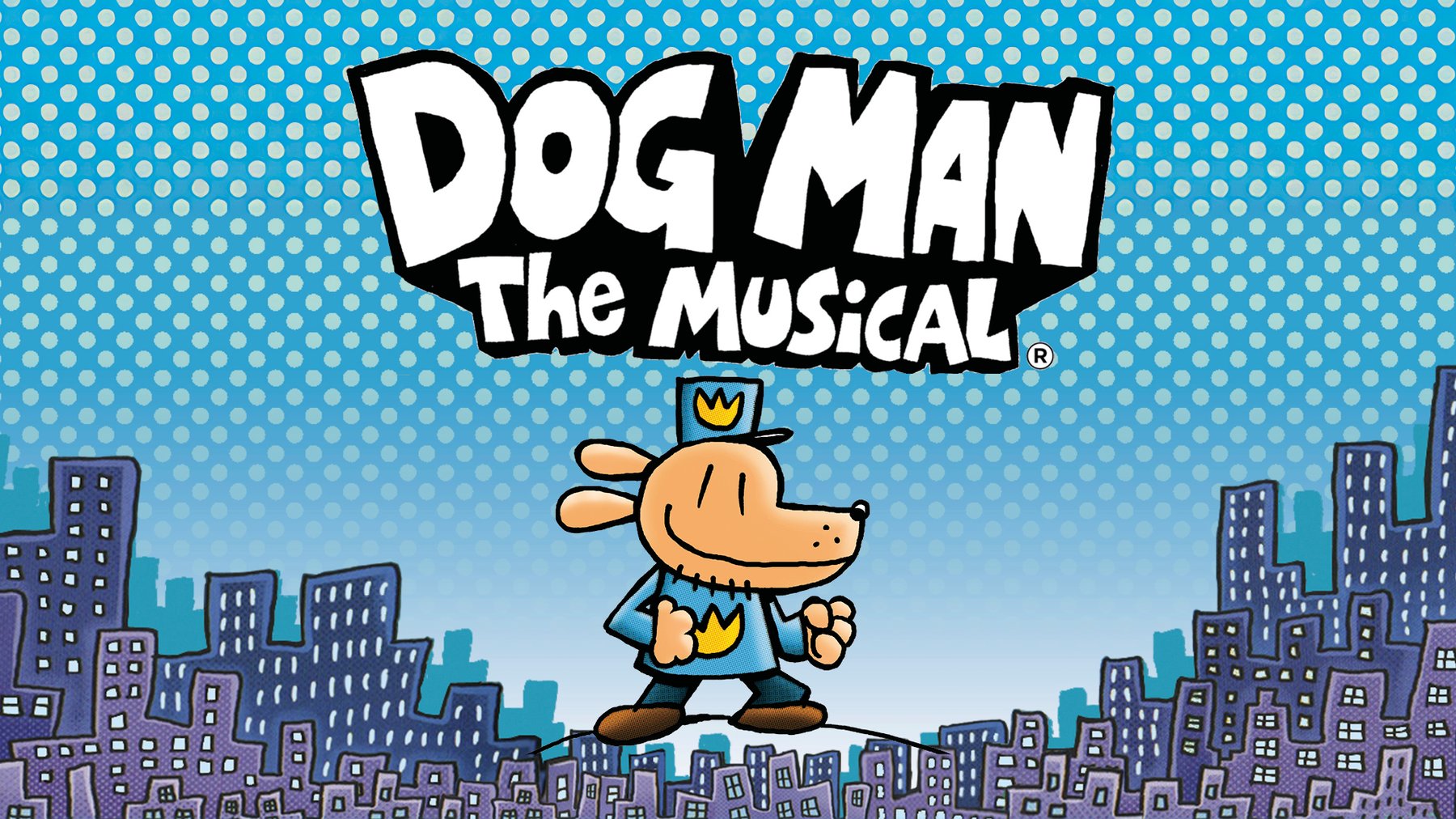 A cartoon dog with a blue hat on and a blue jumper