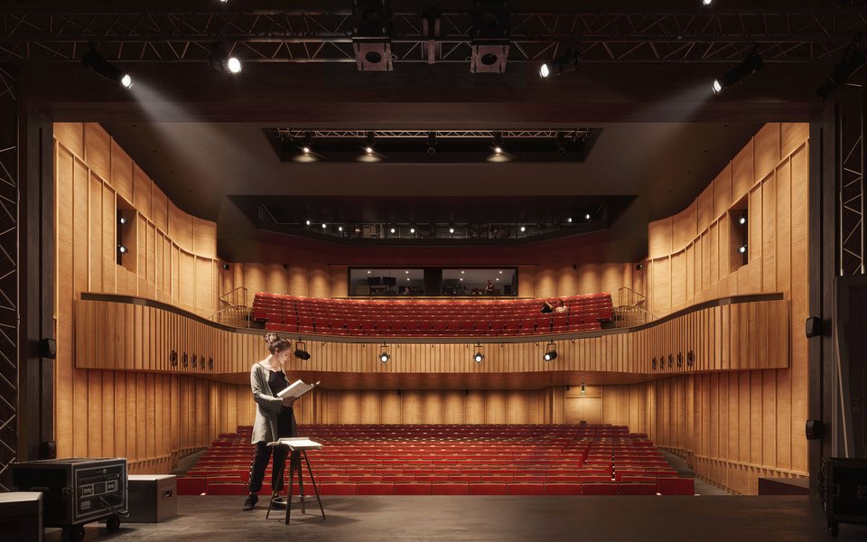 Architectural render of the refurbished Arts Theatre auditorium.
